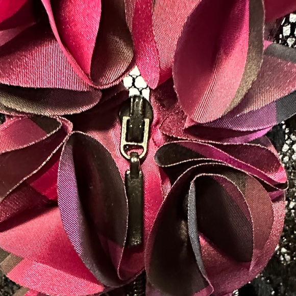 Samuel Dong Black Lace Taffeta Ruffle Zip Front Jacket Top Size S - Picture 7 of 7